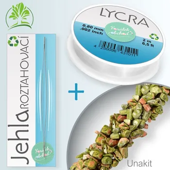 Přírodní kámen Sada návleku z tromlovaných kamenů 90cm UNAKIT s návlekovým materiálem a jehlou