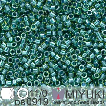 Korálek Korálky Miyuki Delica 11/0. Barva Spkl Dk Teal Lined Chartreuse DB0919. Balení 5g.