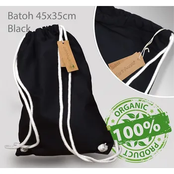 Městský batoh Polotovar pro malování. Přírodní plátěný BATOH EARTHAWARE™.Barva černá s béžovou šňůrou. Materiál 100% Bavlna.