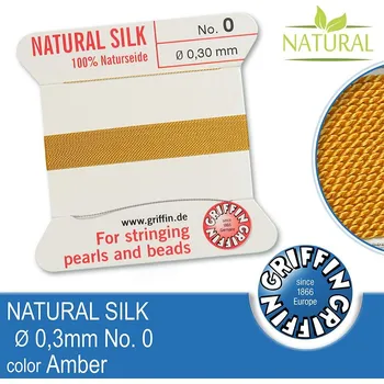 Nit Hedvábná nit s jehlou GRIFFIN síla nitě 0,3mm No.0 délka 2m. Barva Amber