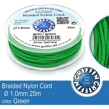 Nit Braided NYLON (splétaná nit na náramky) GRIFFIN síla nitě 1mm cívka 25m. Barva Green