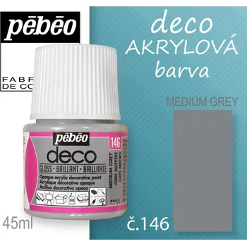 Vodová barva Barva AKRYLOVÁ lesk Pébeo DECO. Odstín č.146 MEDIUM GREY Balení 45 ml.