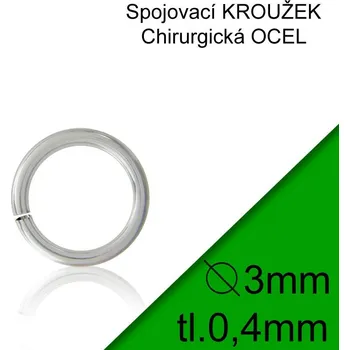 Materiál na výrobu šperku KROUŽEK spojovací-CHIRURGICKÁ OCEL 316L. Velikost venkovní pr.3,0mm tl.0,4mm.