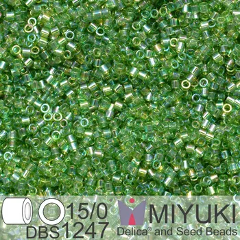 Korálek Korálky Miyuki Delica 15/0. Barva DBS 1247 Transparent Olive AB. Balení 2g.