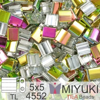 Korálek Korálky MIYUKI tvar TILA BEADS velikost 5x5mm. Barva TL-4552 Crystal/ Vitrail (VL). Balení 5g.