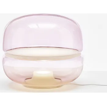 Stojací lampa Brokis MACARON L stolní/stojací svítidlo Barva skla: tmavá rosé- transparentní sklo, Povrchová úprava základny: dub evropský - bíle mořený, Povrchová úprava disku: BROKISGLASS - triplex opál mat