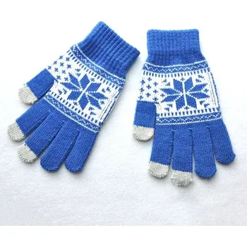 Rukavice Dotykové rukavice s vločkami | zimní rukavice - modrý