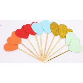 Party dekorace Ozdoba na muffiny | dekorace na dort - srdíčka 10 ks - sytá barva smíšená