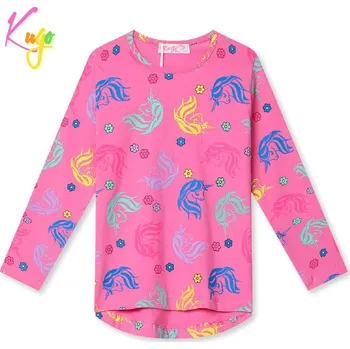 Dívčí tričko Dívčí tričko dl.r. Kugo HC9297, tmavě růžové (dívčí tričko dlouhý rukáv jednorožci)