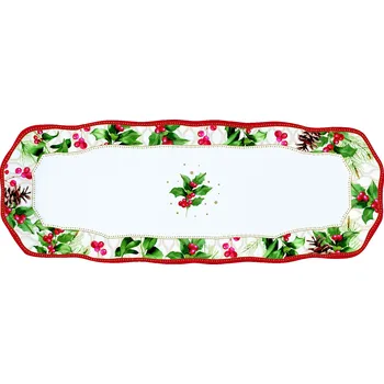 Easy Life, Itálie Easy Life - Porcelánový servírovací talíř Christmas Berries - 37×14 cm Barva: Bílá