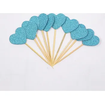 Party dekorace Ozdoba na muffiny | dekorace na dort - srdíčka 10 ks - jezerní modrá