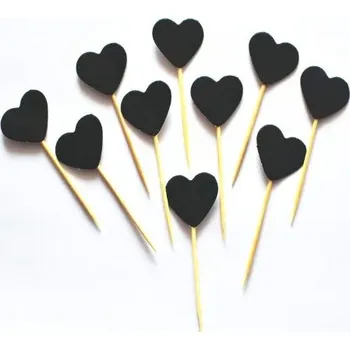 Party dekorace Ozdoba na muffiny | dekorace na dort - srdíčka 10 ks - Černá