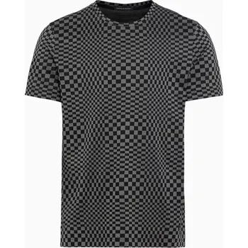 Pánské tričko PORSCHE DESIGN Seasonal T-shirt Tričko s kulatým výstřihem žakárové bavlněné černošedá kostka (Exkluzivní žakárové tričko od Porsche Design s poutavým kostkovaným vzorem.)