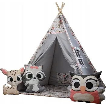 Dětský stan MAXMAX Dětský stan TEEPEE (TÝPÍ) ANIMALS s doplňky - LES - šedý 120x120x160 cm Šedá