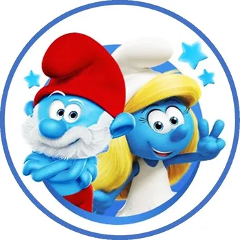 Jedlá dekorace na dort Jedlý tisk na fondánový list kruh motiv "Šmoulové" průměr 20 cm