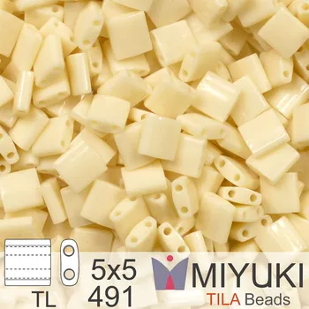 Korálek Korálky MIYUKI tvar TILA BEADS velikost 5x5mm. Barva TL 491 Ivory Pearl Ceylon Luster. Balení 5g.