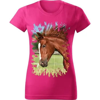 Dámské tričko Dámské tričko s koněm č.05 Purpurové XS (koňské koně kůň hlava)