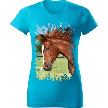Dámské tričko Dámské tričko s koněm č.05 Tyrkysové XXL (koňské koně kůň hlava)