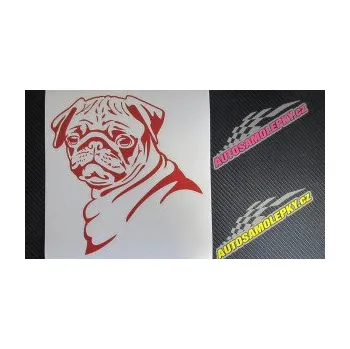 Polep vozidla SAMOLEPKA Pes 080 levá Mops (10 - červená) NA AUTO, NÁLEPKA, FÓLIE, POLEP, TUNING, VLASTNÍ TEXT, TISK, AUTOSAMOLEPKY.cz, POLEPY, OBRÁZEK, LOGO, SAMOLEPKY