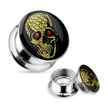 Piercing Šperky4U Plug do ucha - lebka, průměr 12 mm - PL01167-12