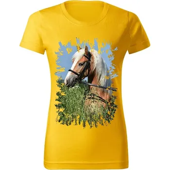 Dámské tričko Dámské tričko s koněm č.06 Žluté 3XL (kůň koňské )