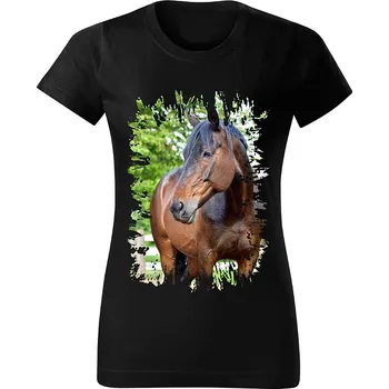 Dámské tričko Moon River Dámské tričko s koněm č.04 Černé XL (koňské koně kůň hlava)