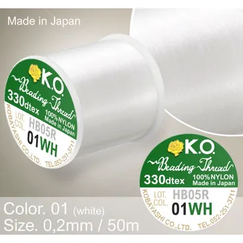 Nit Nylonová nit značky K.O. Barva č. 01 white. Materiál 330DTEX (0,2mm). Balení 50m.