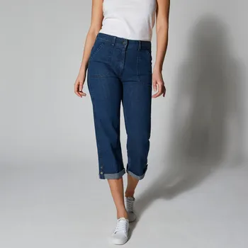 Dámské kalhoty Rovné 7/8 kalhoty s nastavitelnou délkou modrá 44