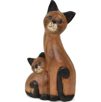 Kočka s kotětem dřevěná dekorace 21 x 12 x 6 cm