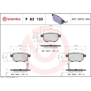 Brzdová destička Sada brzdových destiček, kotoučová brzda BREMBO P 83 133