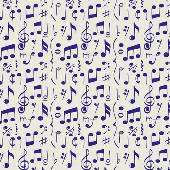 Balící papír Recyklovaný balící papír, potištěný originální kresbou od Alči, modré noty, rozměr 90x134cm