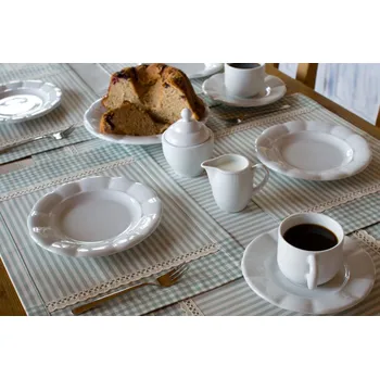 prostírání Prostírání 30x40cm ze starozeleného kanafasu káro a pruhy 5mm s krajkou