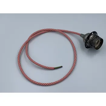 Objímka na žárovku Kovová retro objímka starostříbrná s červenobílým textilním kabelem Délka kabelu: Kabel 3m