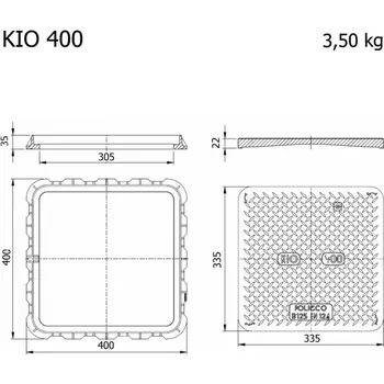 Kanalizační potrubí Poklop kompozitní KIO bez odvětrání, EN124, B125 400x400