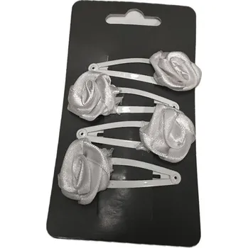 VÝPRODEJ: Iza White Hair Slide with rose - malé sponky s růžičkou, bílé, 4 ks