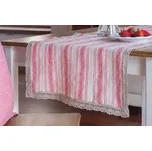 Lněný běhoun červené pruhy s krajkou