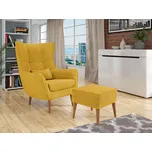 Designové křeslo ušák s taburetkou LEVI - žluté