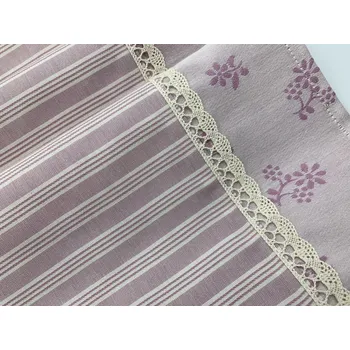ubrus Běhoun růžový kanafas proužky a kytičky s krajkou Vzor kanafasu: Keprové pruhy, Běhouny sešívané: 43x200cm