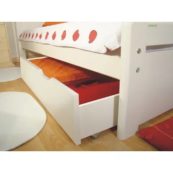 bílý úložný prostor masiv REMI 1/2 pod bílé postele (bílý půlený úložný prostor s kolečky)