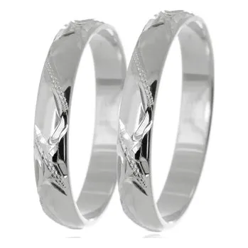 Prsten Snubní prsteny z bílého zlata půlkulaté ryté SNUB0138B + DÁREK ZDARMA