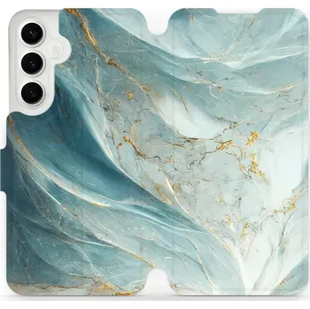 Pouzdro na mobilní telefon Flipové pouzdro Mobiwear - Samsung Galaxy S24 Plus - VP34S Zelenkavý a zlatavý mramor (Knížkové flip pouzdro, obal, kryt na mobil Samsung Galaxy S24 Plus - VP34S Zelenkavý a zlatavý mramor, materiál Umělá kůže + TPU - ochrana 360°, stojánek, silikonová)