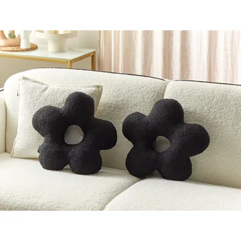Polštář Sada 2 polštářů černé 40 x 40 cm plyšové dekorativní Polštáře měkké výplně dopňky obývací pokoj Ložnice Beliani