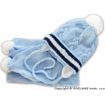 Kojenecká čepice Kojenecká zimní čepička se šálou - BABY modrá - vel.2-6měs.