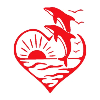 Samolepící dekorace SAMOLEPKA Delfíni 002 levá západ slunce (10 - červená) NA AUTO, NÁLEPKA, FÓLIE, POLEP, TUNING, VLASTNÍ TEXT, TISK, AUTOSAMOLEPKY.cz, POLEPY, OBRÁZEK, LOGO, SAMOLEPKY