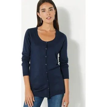 Dámská móda Jednobarevný propínací svetr s kulatým výstřihem námořnická modrá 46/48