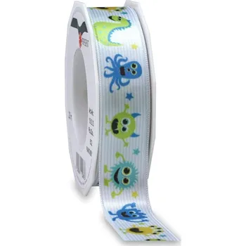 Jedlá dekorace na dort Atlasová oboulící stuha - bílá - monstra - 3m/ 25mm