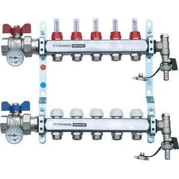 rozdělovač topení TIEMME NEREZ přímý plně osazený rozdělovač 1" s průtokoměry 8 okruhů