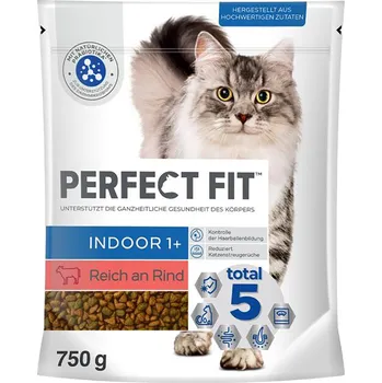 Krmivo pro kočku 6x750g Perfect Fit Cat Dry Indoor 1+ s hovězím