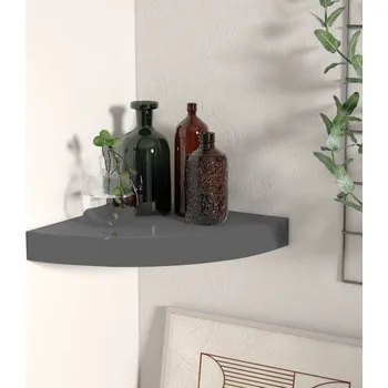 police ZBXL Plovoucí rohová police šedá vysoký lesk 25 x 25 x 3,8 cm MDF