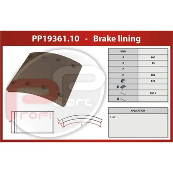 Brzdová čelist Brzdové obložení LIAZ zadní - Profi Part, 422x180x19 WVA